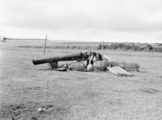 A crash-landed V1 flying bomb