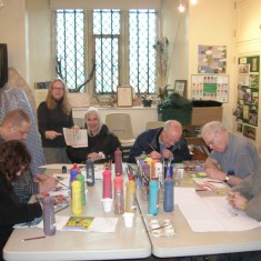 Some of the Mind art group, with Gill Whiting (standing), in Knole's education room in 2010