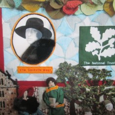 Dressed in real mink and velvet, Vita representing the 20th century on the History of Knole wall hanging