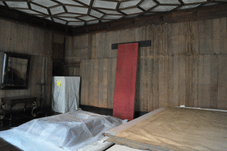 Work in progress during the Inspired by Knole Project: the Spangle bedroom with its bare oak panels revealed