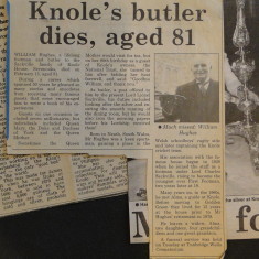 Newspaper cutting recording the death of Knole Butler, William Hughes
