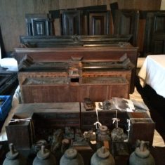 Before conservation, the 60-70 elements of the Kussenkast Before conservation, the 60-70 elements of the Kussenkast, the Dutch word for 'cushion cupboard'.