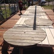 Outdoor picnic table Designed and made by volunteer David Noon, Knole's outdoor picnic table is inspired by the 17th century oak table in Knole's Great Hall