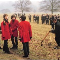 Beatles filming Filming took place over several days and nights, watched by many fans