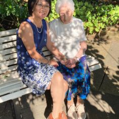 A great friend of Knole, Kay at 106, at home in September 2021, with Veronica Walker-Smith